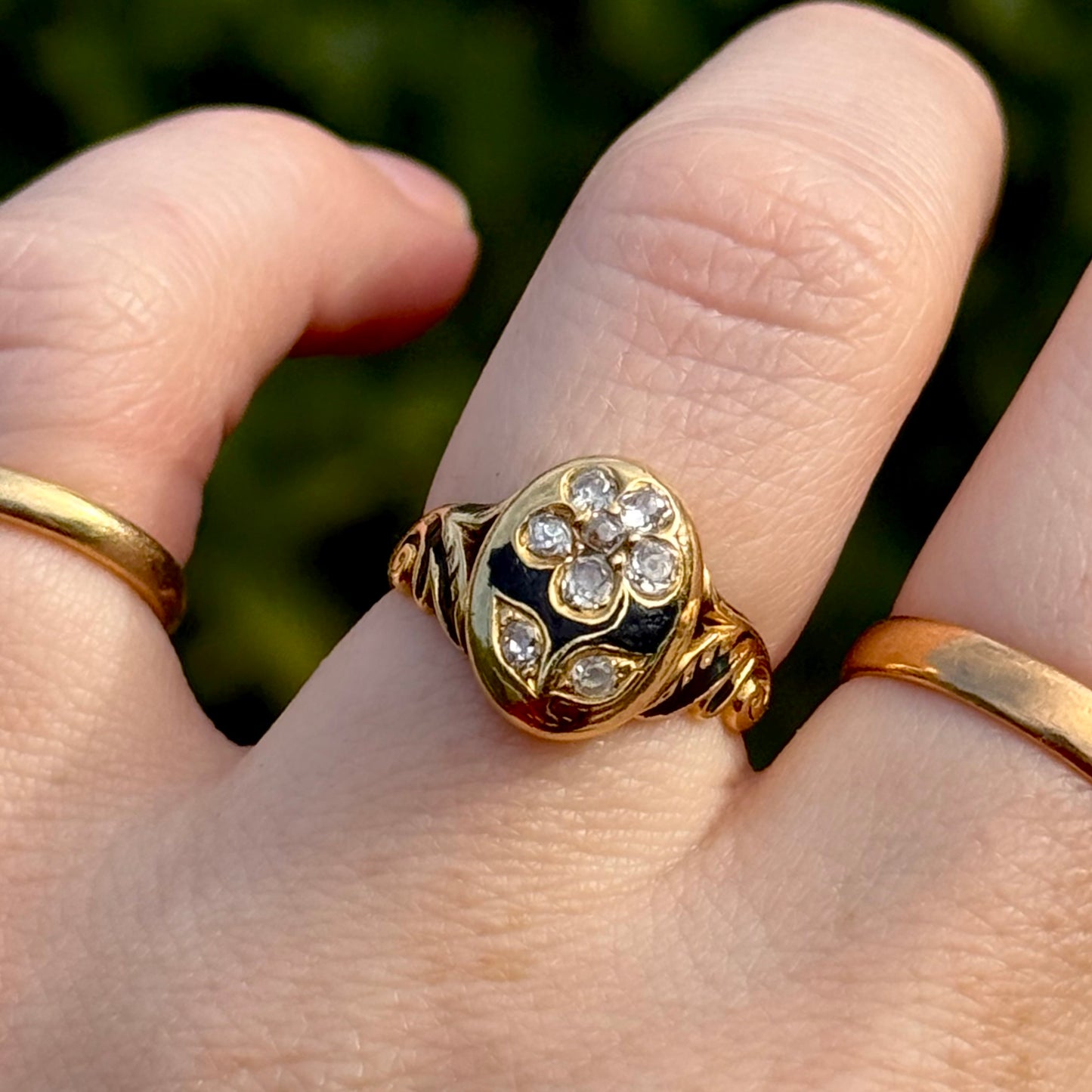 Antique Victorian Diamond Mourning Ring in 18 Carat Gold; Circa 1863