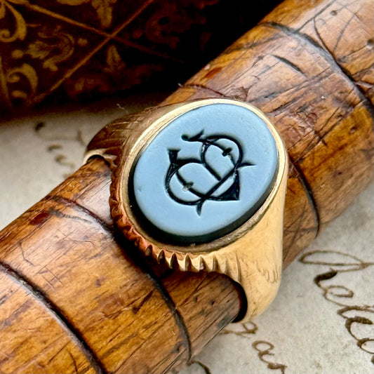 Antique Victorian Monogram Signet Ring in 18 Carat Gold; Circa 1890