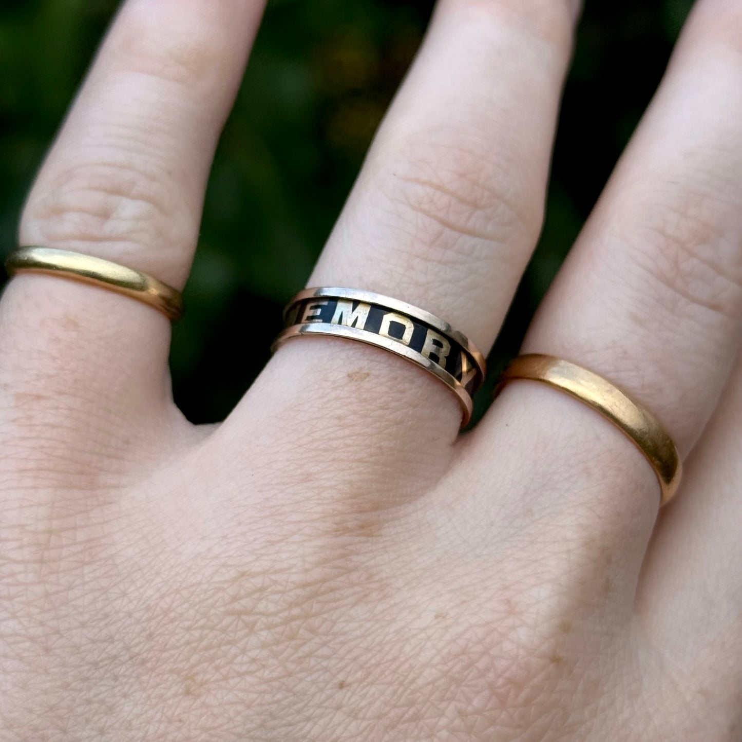 Antique Victorian Enamel Mourning Ring in 9 Carat Gold; Circa 1873
