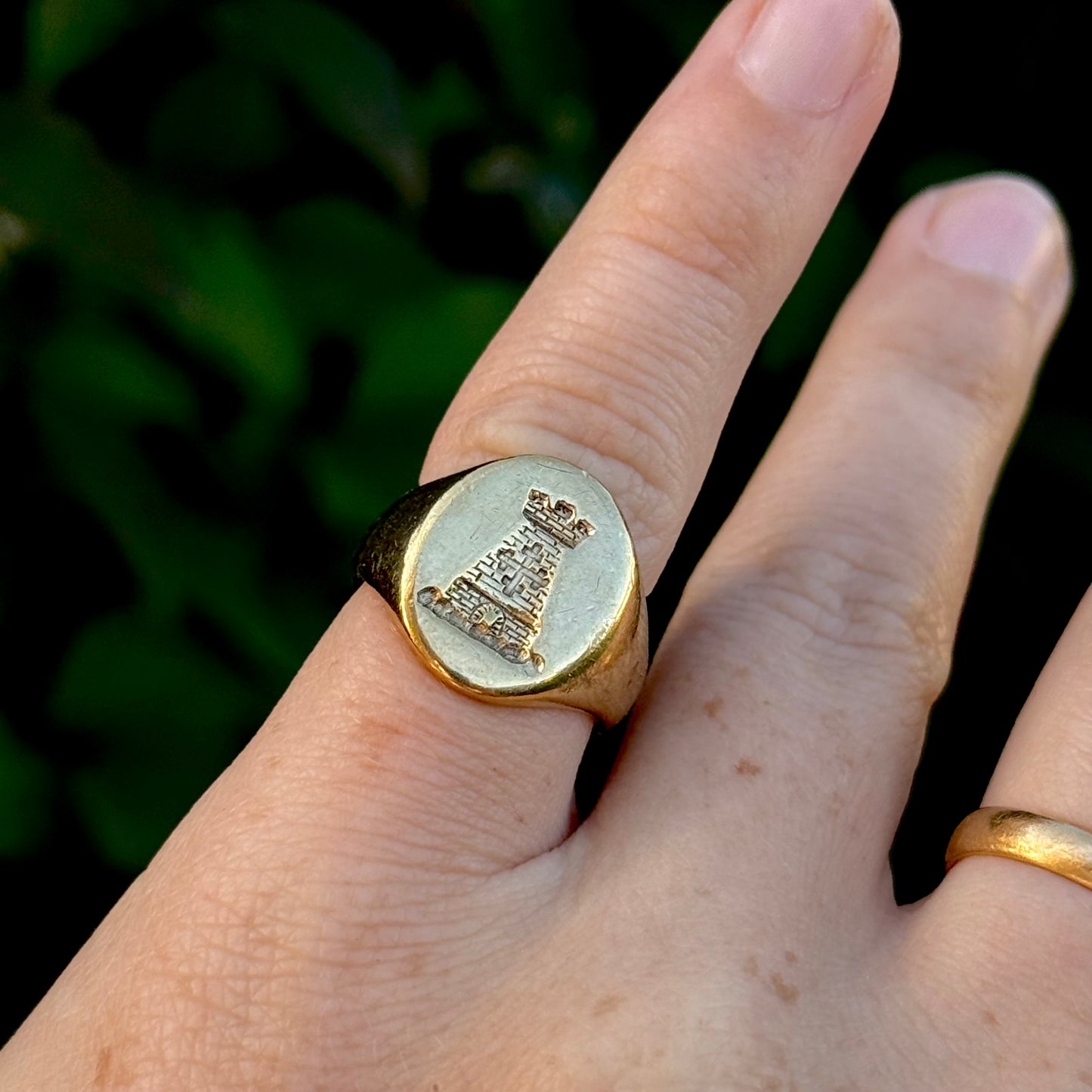 Vintage Heavy Castle Signet Ring in 9 Carat gold