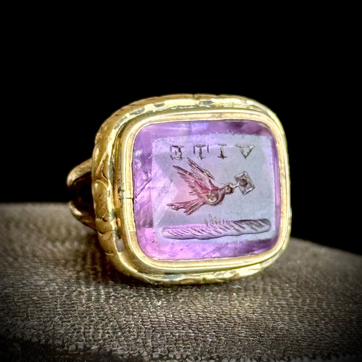 Antique 'Vite' Amethyst Intaglio Fob Pendant; Circa 1850
