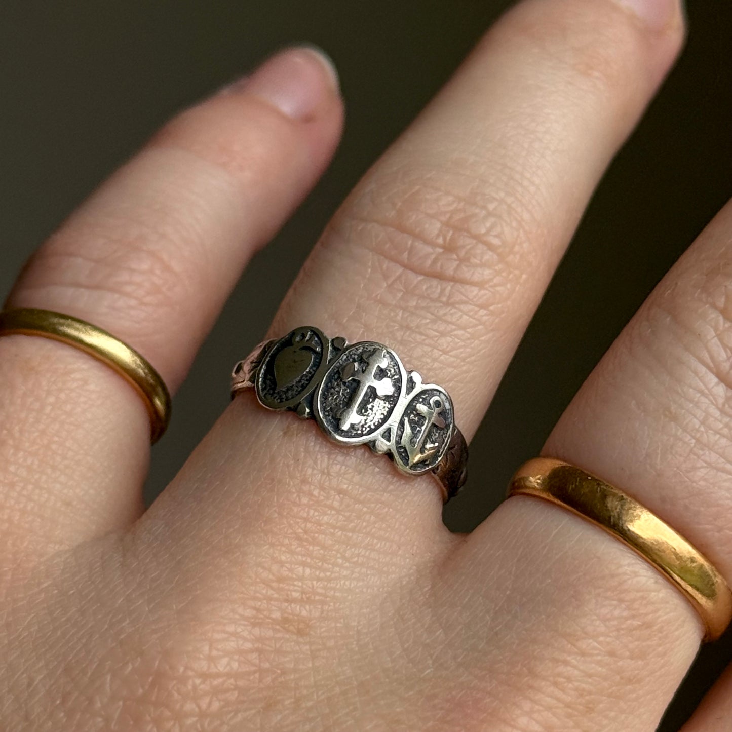 Antique Faith, Hope & Charity Ring in Silver; Circa 1920