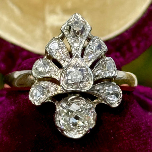 Antique Edwardian Diamond Cluster Ring in 9 Carat Gold; circa 1900