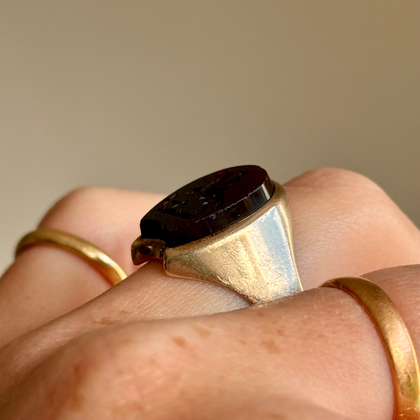 Antique Horseshoe Carnelian Signet Ring in 9 Carat Gold; Circa 1890