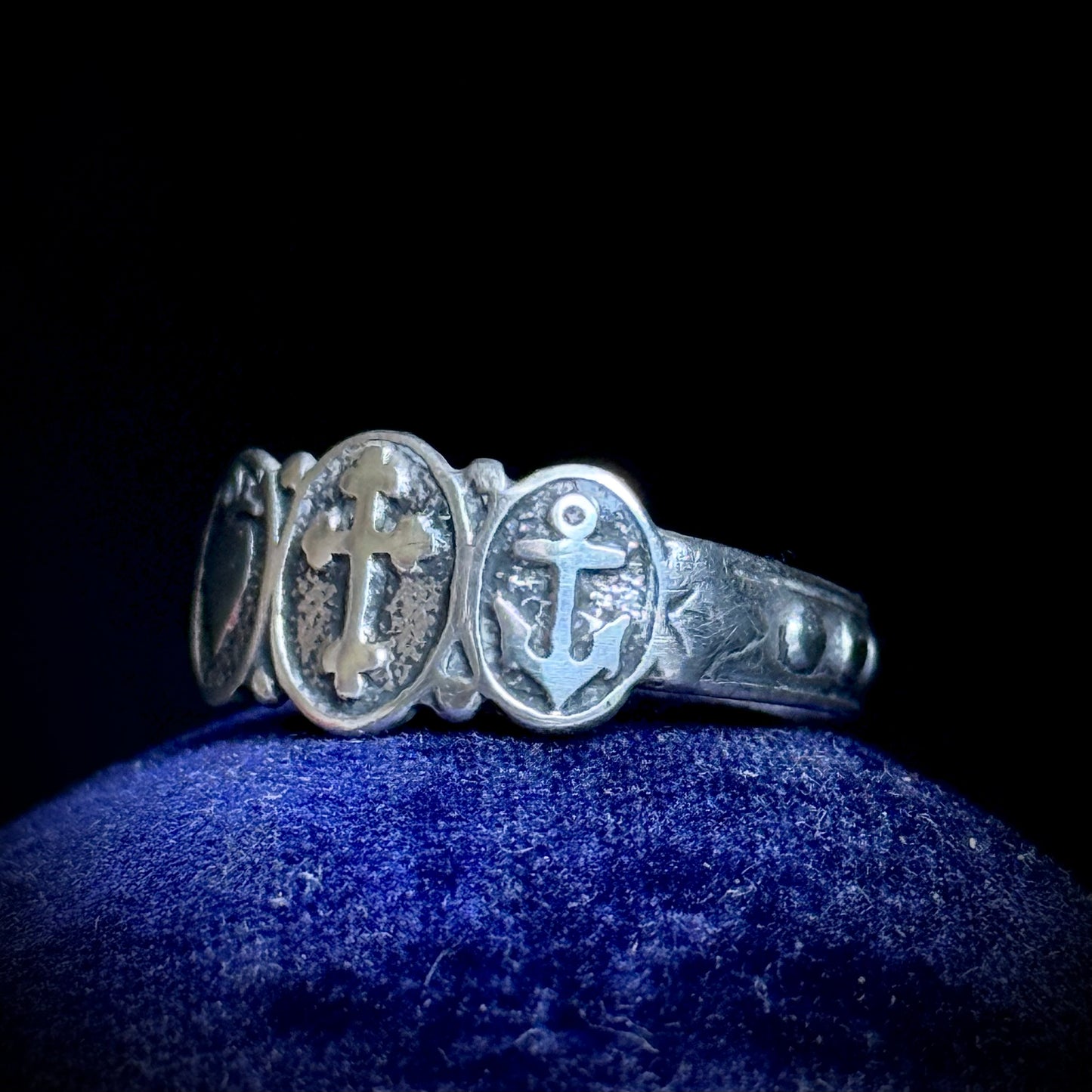 Antique Faith, Hope & Charity Ring in Silver; Circa 1920