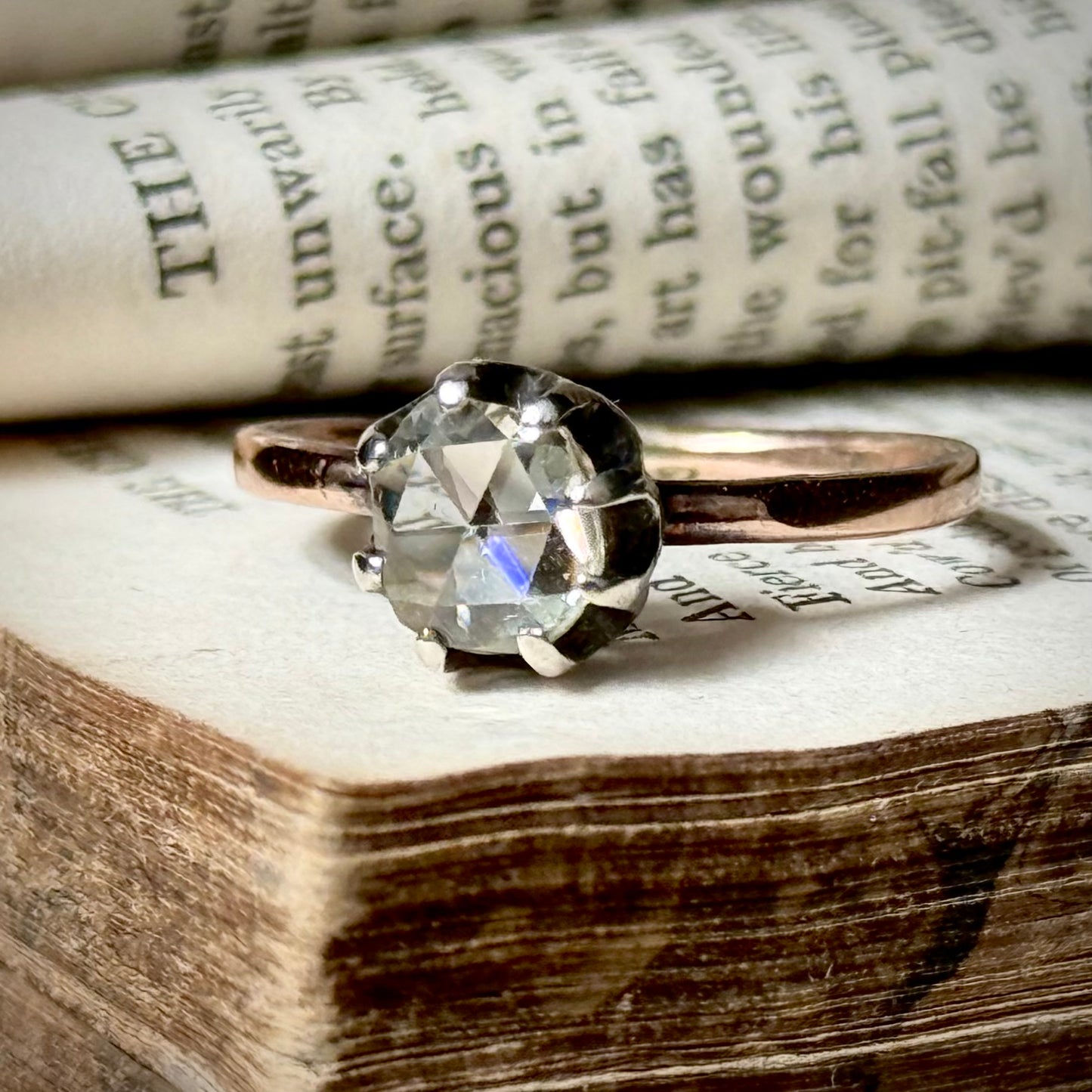 Georgian Rose Cut Diamond Ring in 9 Carat Rose Gold