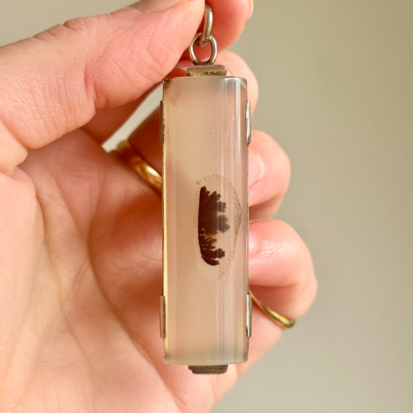 Antique Scenic Dendritic Agate Pendant in Silver