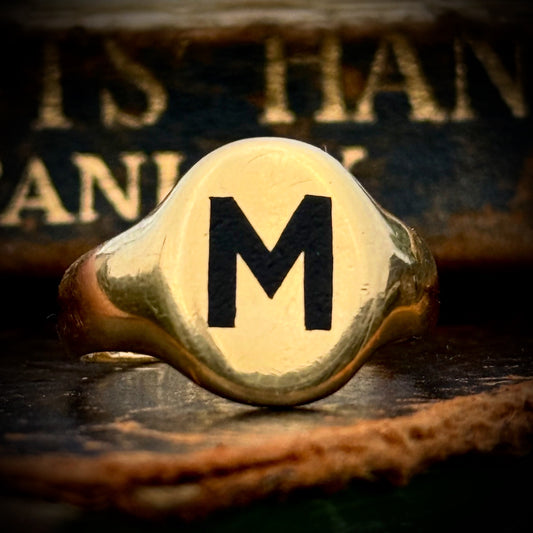 Antique Enamel Letter 'M' Signet Ring