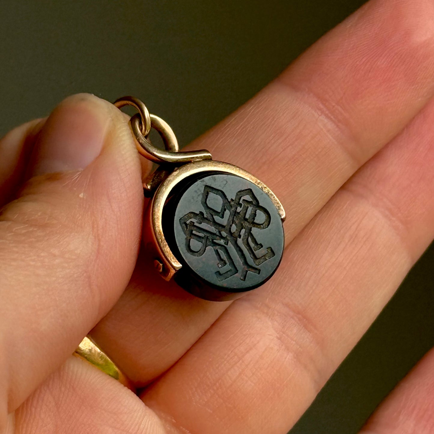 Antique Victorian Bloodstone Spinning Fob Pendant
