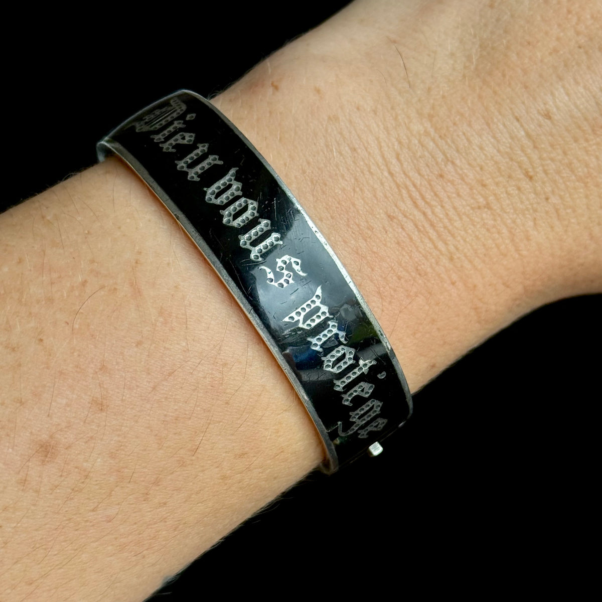 Antique Enamel Mourning Bangle in Silver; Circa 1866
