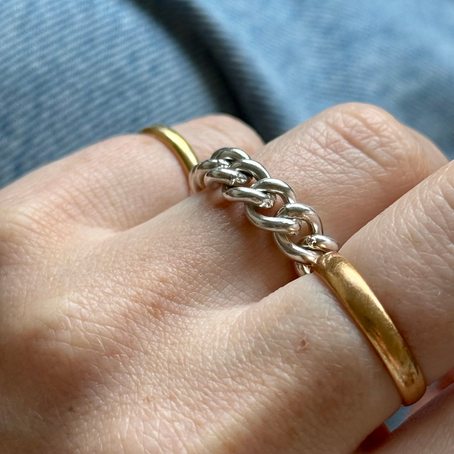 Antique Curb Chain Ring in Sterling Silver -2
