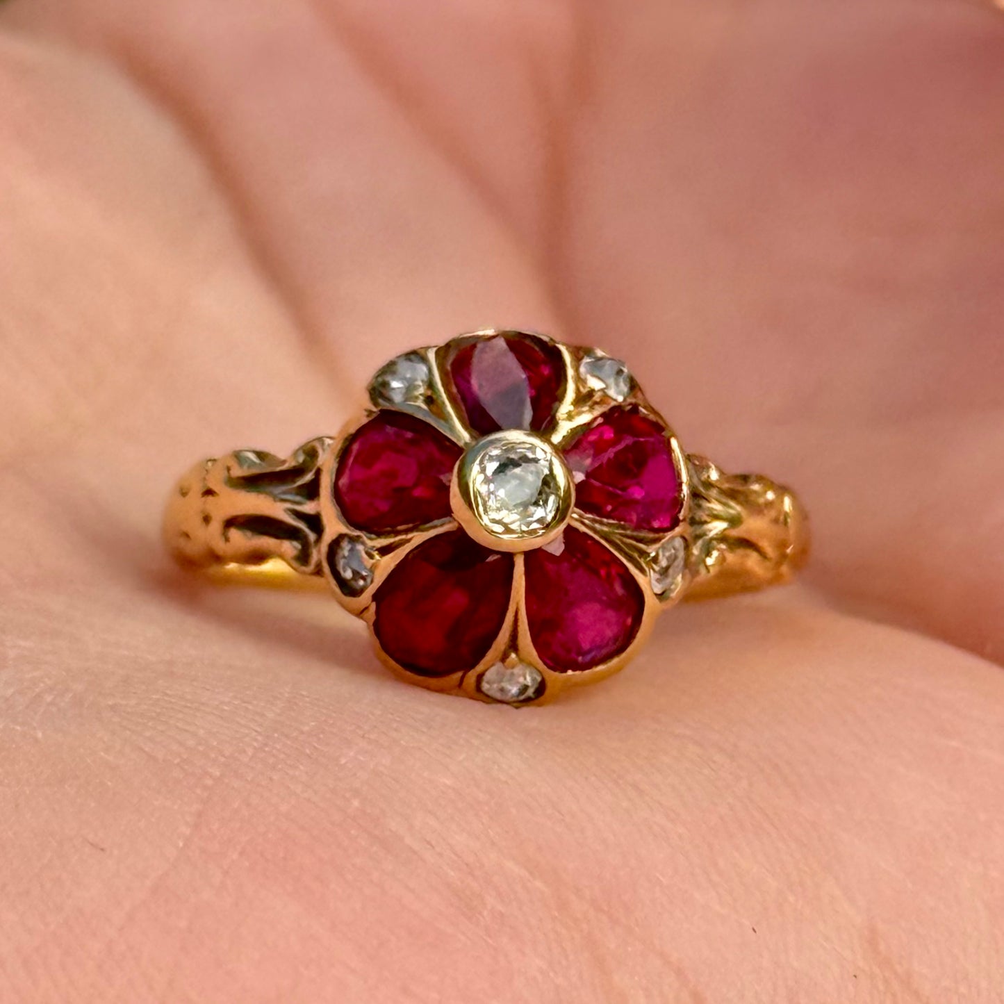 Antique Ruby & Diamond Viola Ring in 18 Carat Gold
