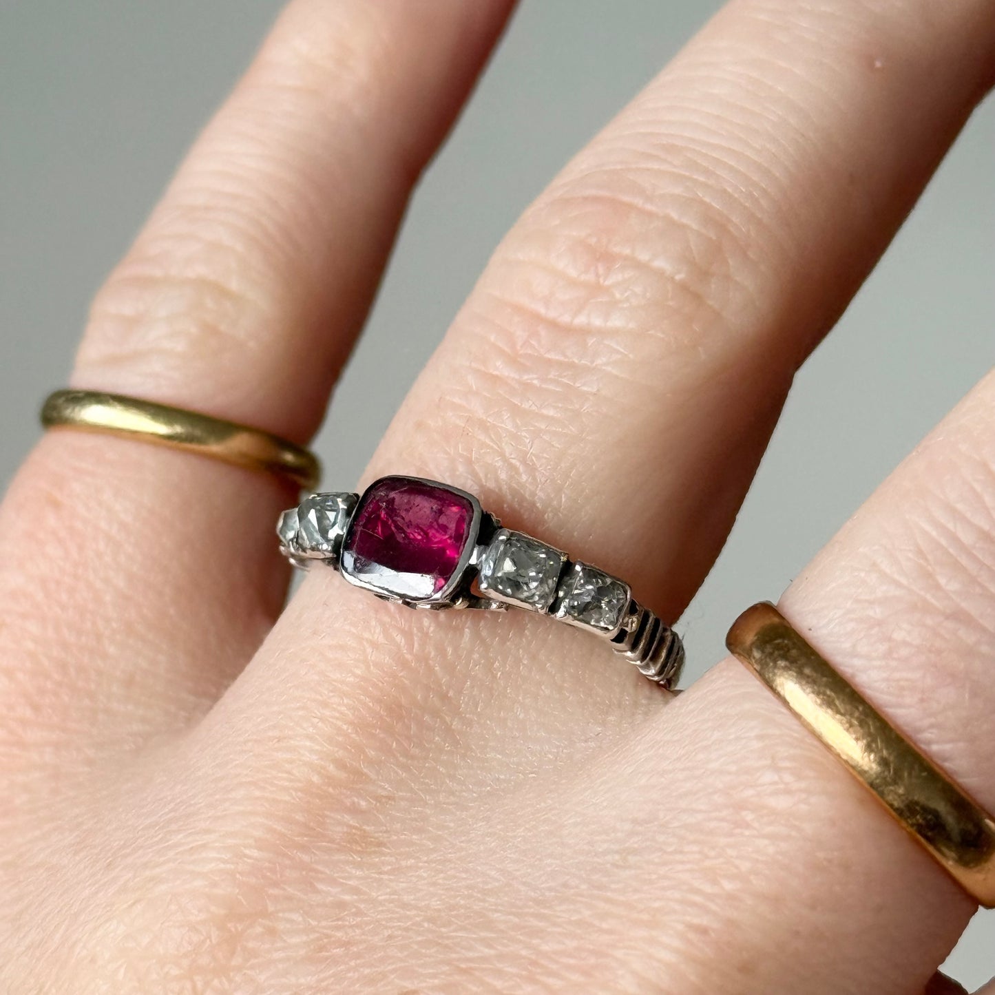 Antique Diamond & Garnet Ring; Circa 1840