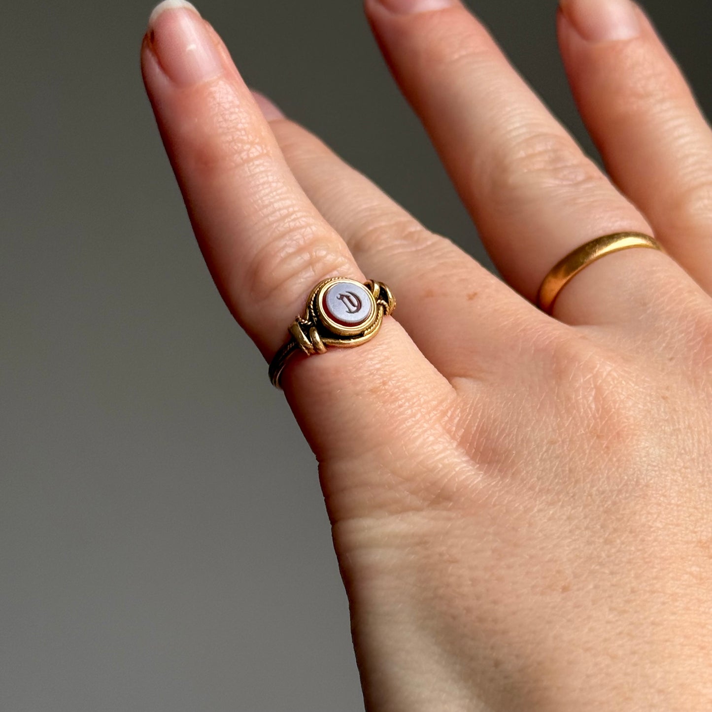 Antique Victorian 'C' Signet Ring in 9 Carat Gold; Circa 1880