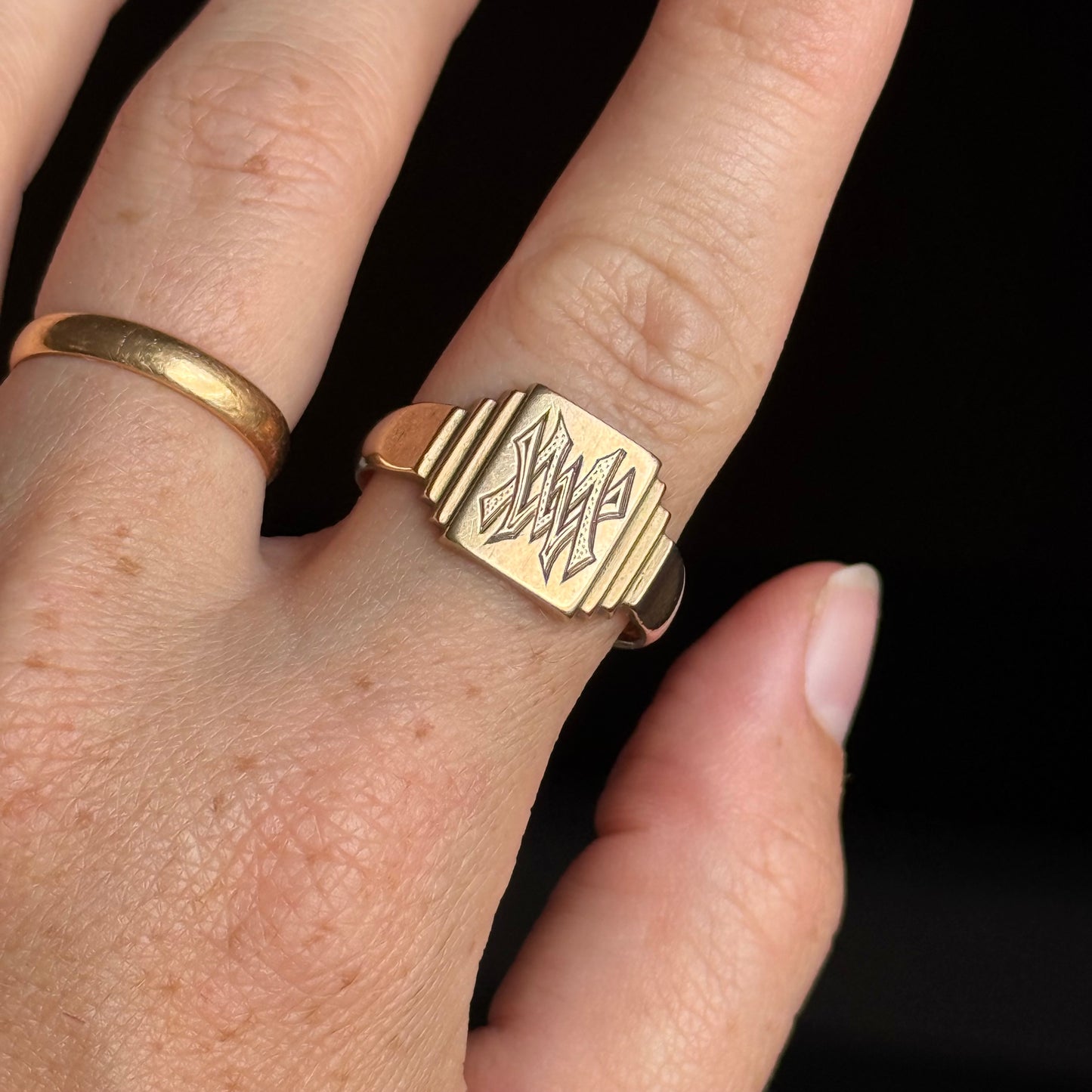 Heavy Vintage  Monogrammed Signet Ring; Circa 1936