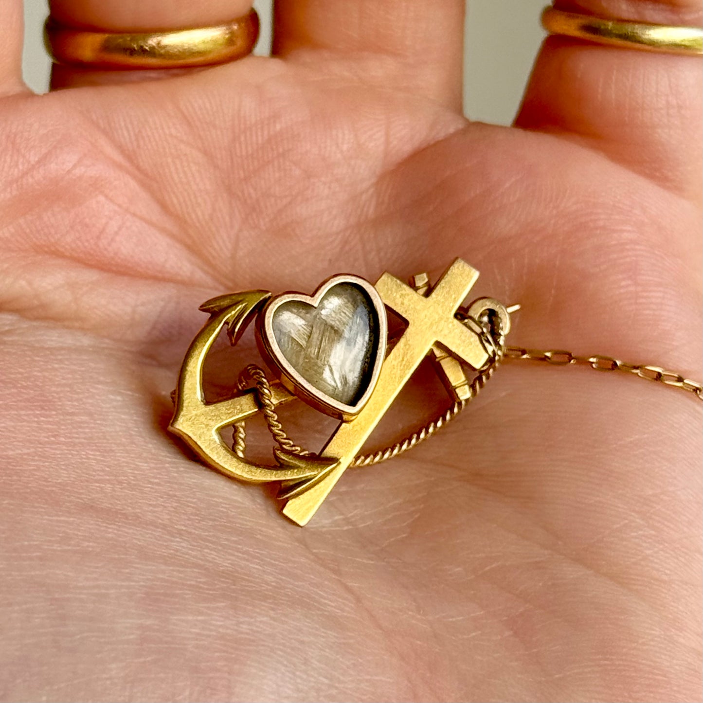 Victorian Faith, Hope & Charity Mourning Brooch in 15 Carat Gold