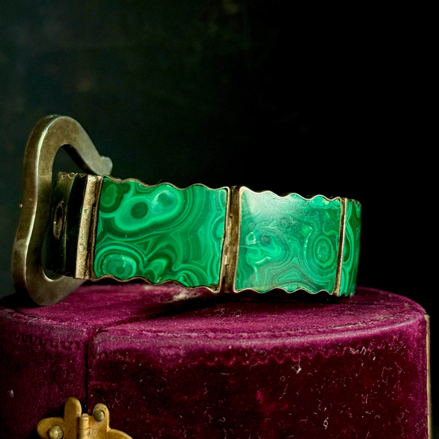 Antique Silver and Malachite Buckle Bracelet