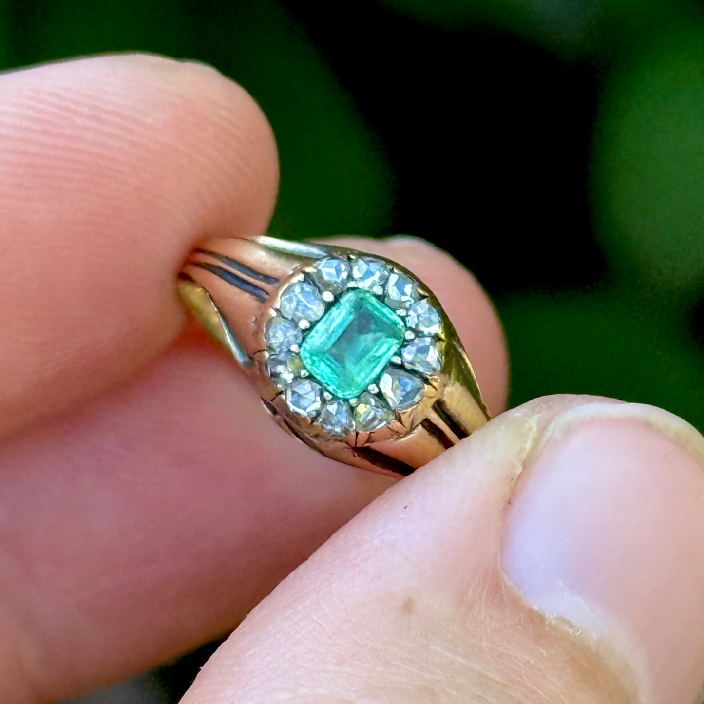 Antique Georgian Emerald & Diamond Cluster Ring