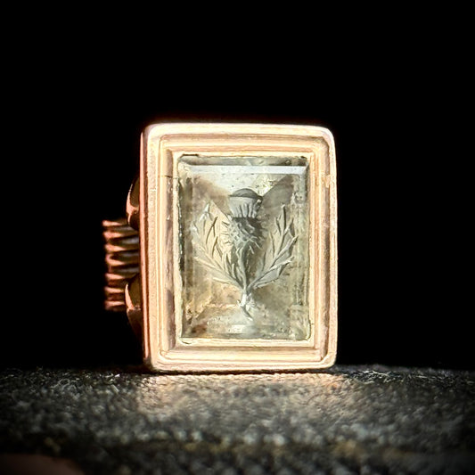 Antique Thistle Intaglio Fob Pendant in 9 carat Gold; Circa 1830