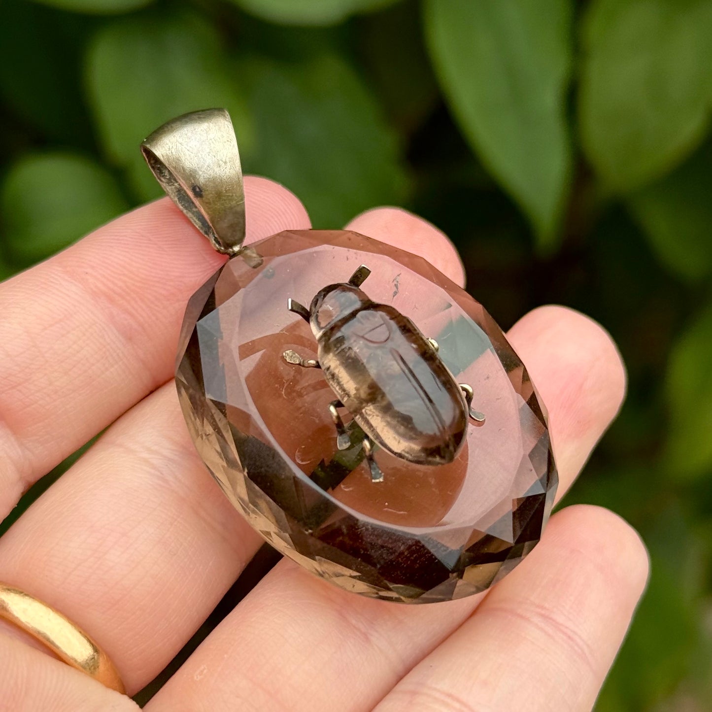 Victorian Smoky Quartz & Silver Gilt Beetle Pendant; Circa 19th Century