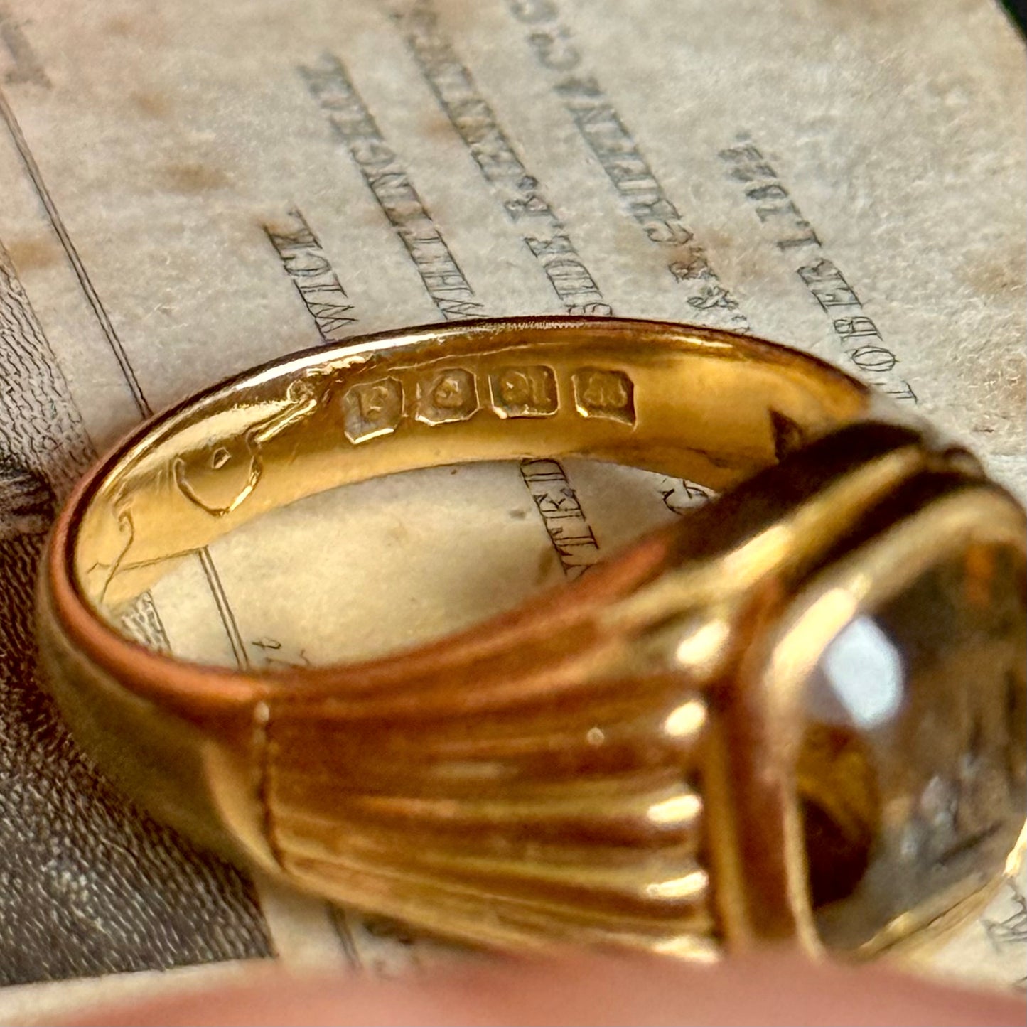 Antique Victorian Tourmaline Signet Ring  with Arabic Inscription in 18 Carat  Gold; Circa 1899
