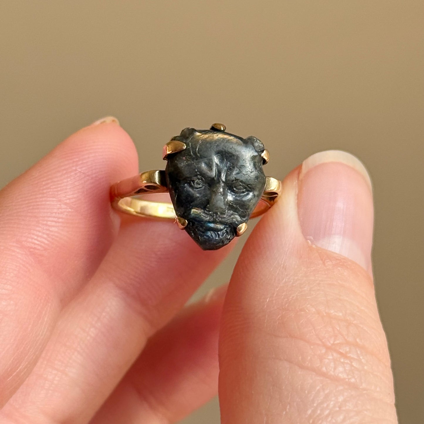 Victorian Labradorite Devil's Head Ring in 18 Carat Gold