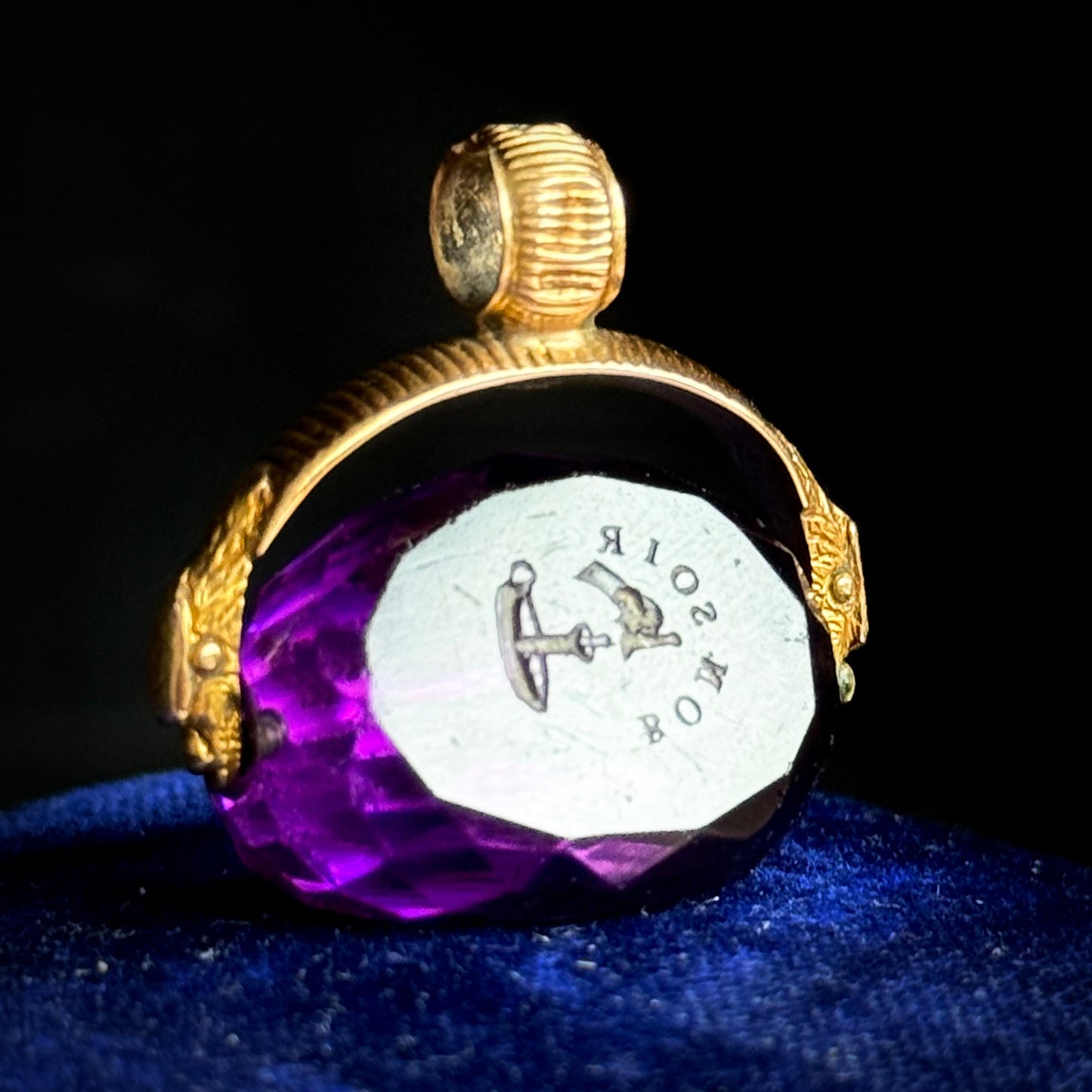 Victorian French Triple Sided Snake Fob Seal in 15 Carat Gold; Circa 1850