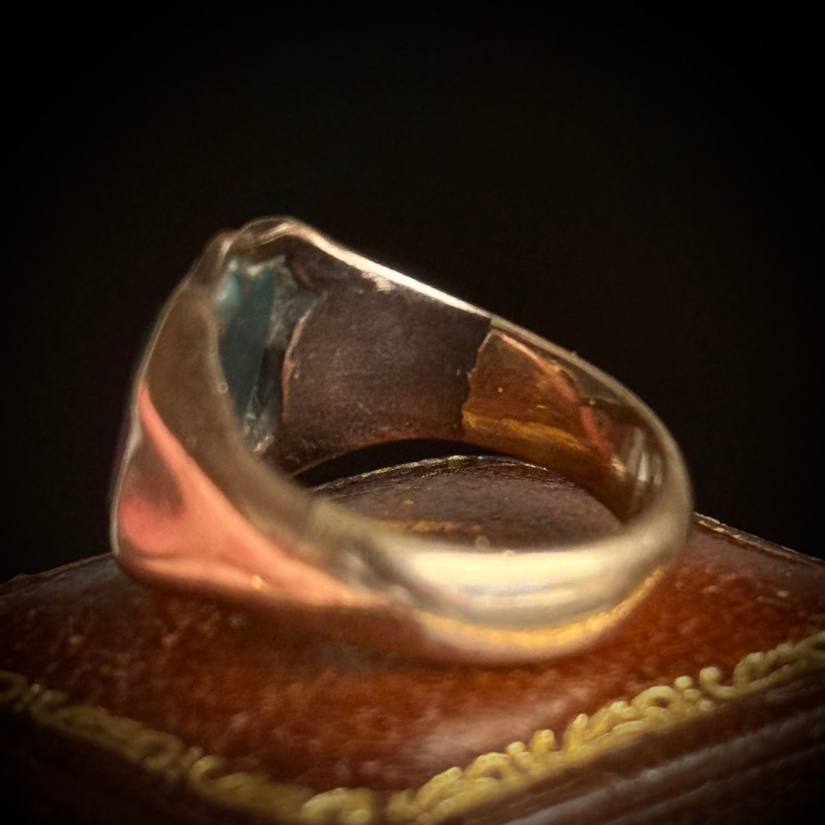 Antique Bird Bloodstone Intaglio Ring 9 Carat Rose Gold; Circa 1890