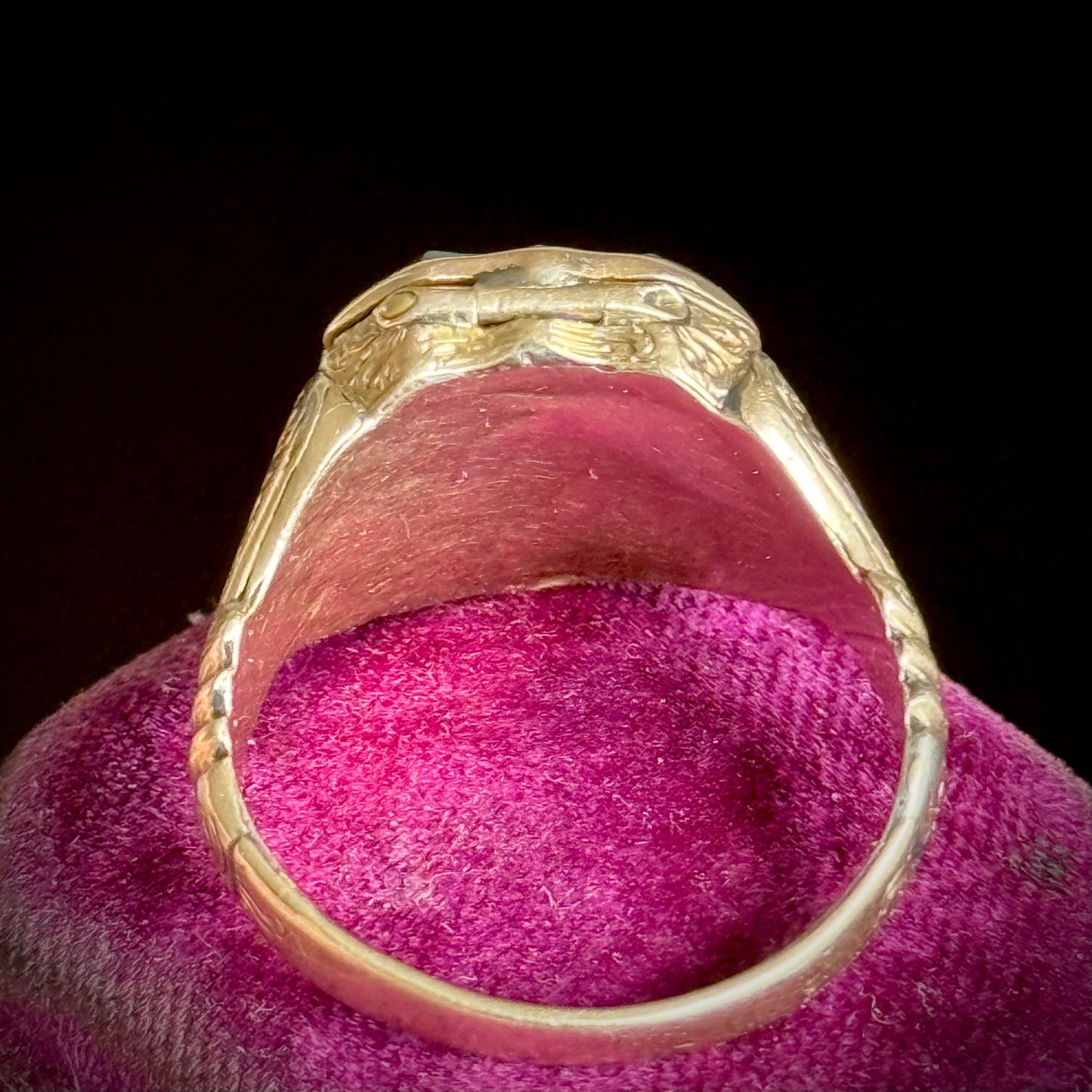 Victorian Bloodstone Locket Signet Ring; Circa 1870