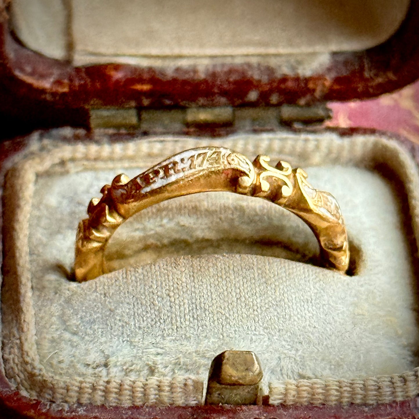 Georgian White Enamel Mourning Ring; Circa 1746
