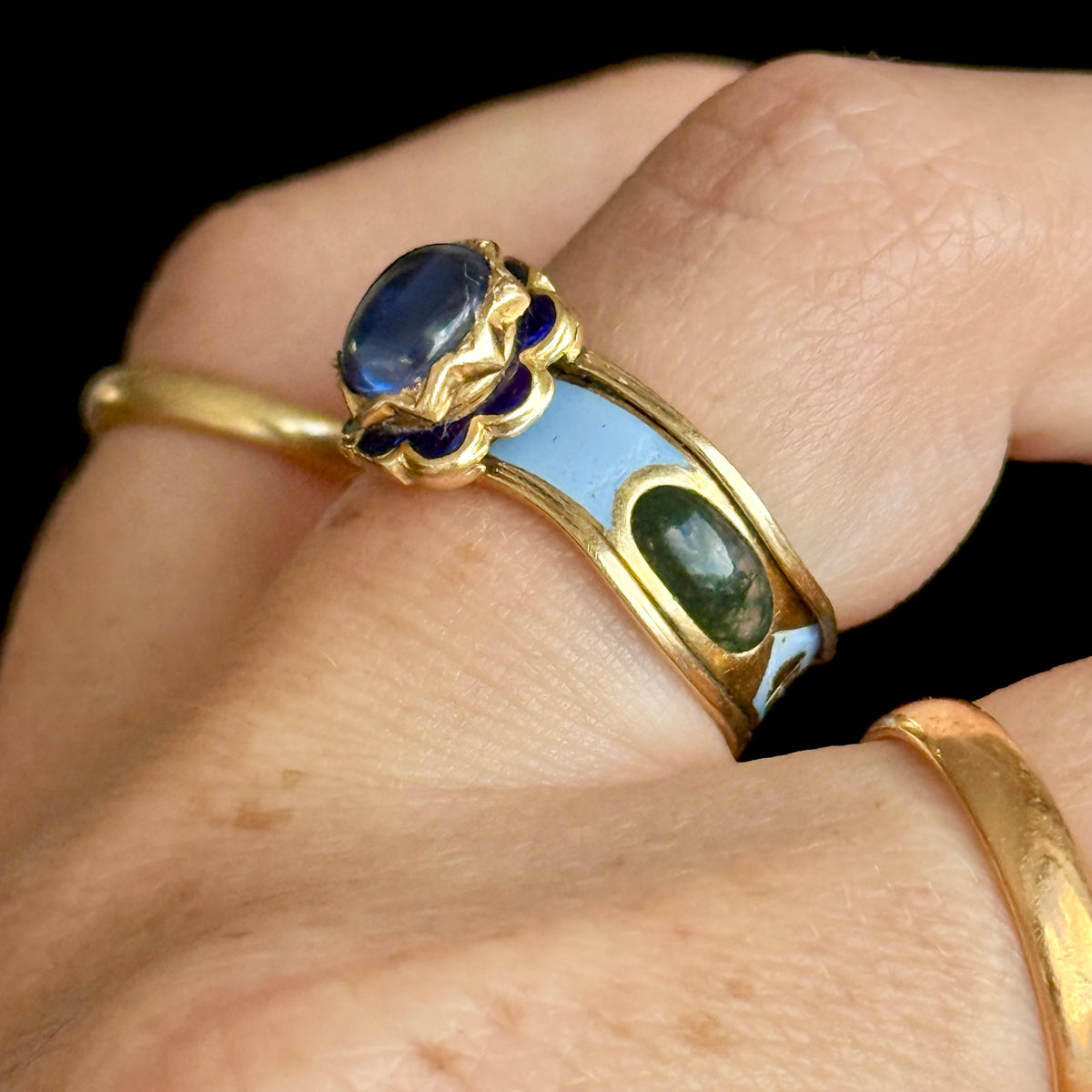 Victorian Sapphire Mourning Ring in 18 Carat Gold; circa 1852