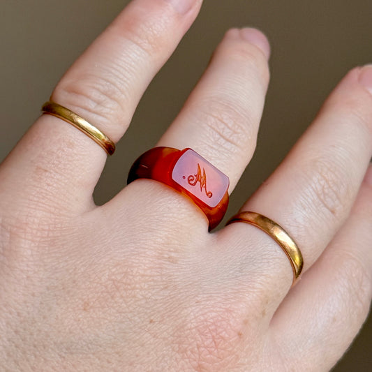 Antique Victorian Carnelian 'M' Signet Ring