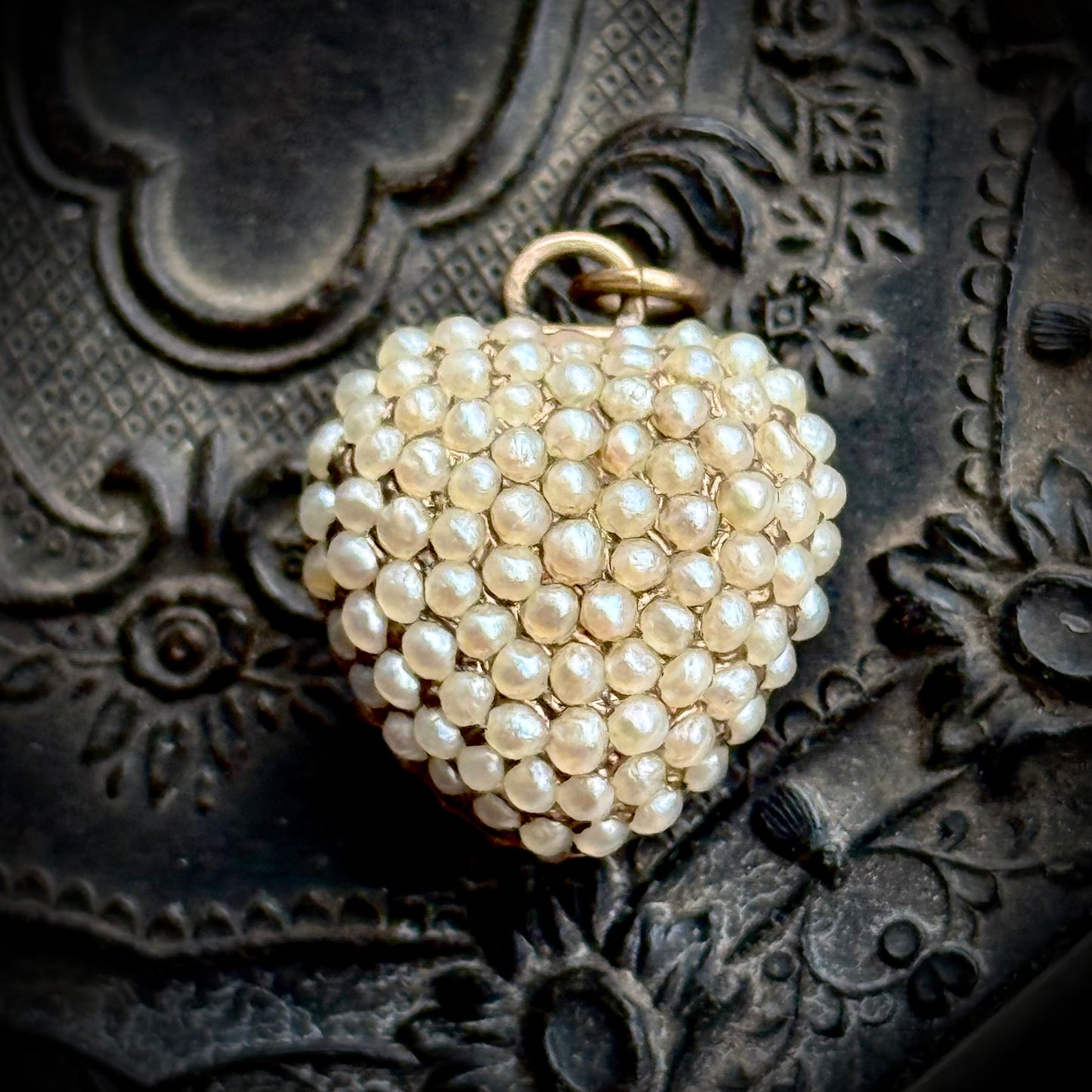 Georgian Seed Pearl & Ruby Heart Locket Pendant in 15 Carat Gold; Circa 1800