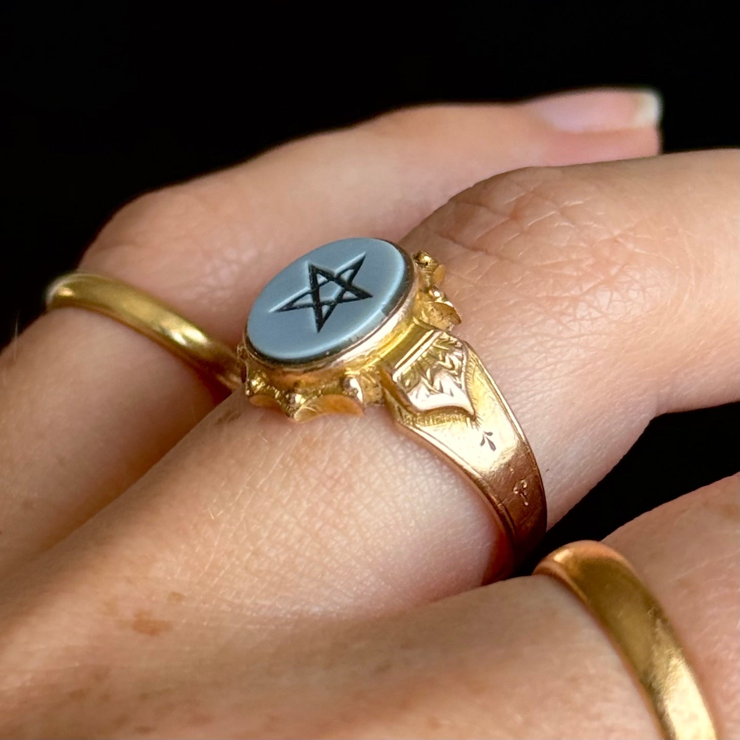 Antique Victorian Sardonyx Ring in 15 Carat Gold; Circa 1867