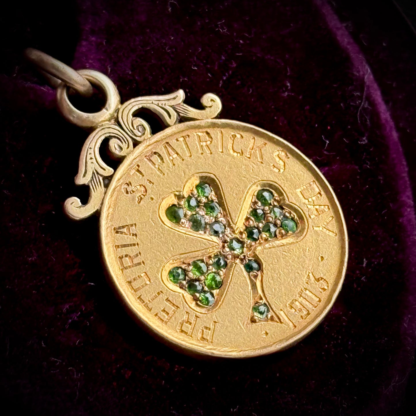 Antique Edwardian St Patrick's Day Pendant in 14 Carat Gold; Circa 1903