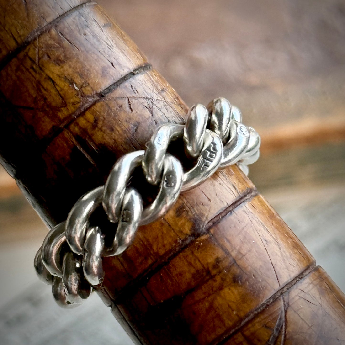 Antique Curb Chain Ring in Sterling Silver -2