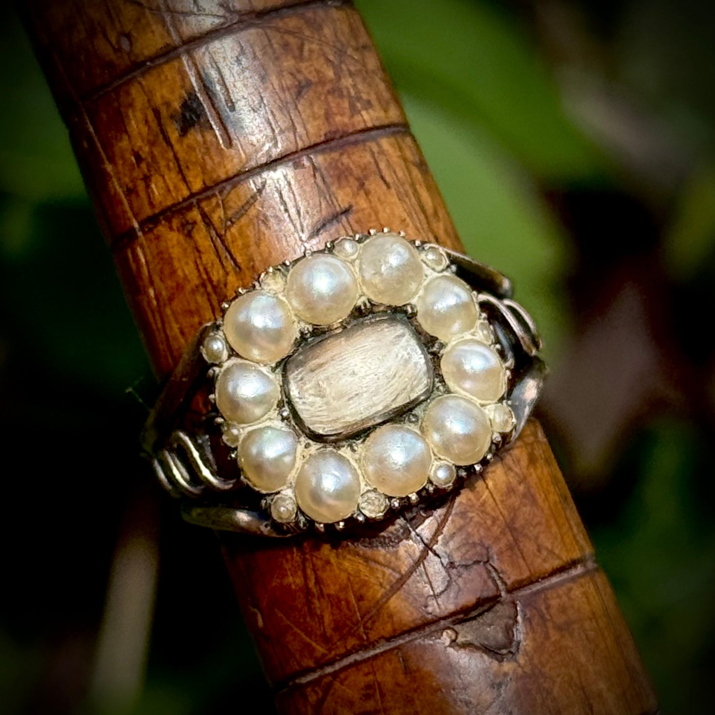 Georgian Pearl Mourning Ring in 9 Carat Gold; Circa 1812