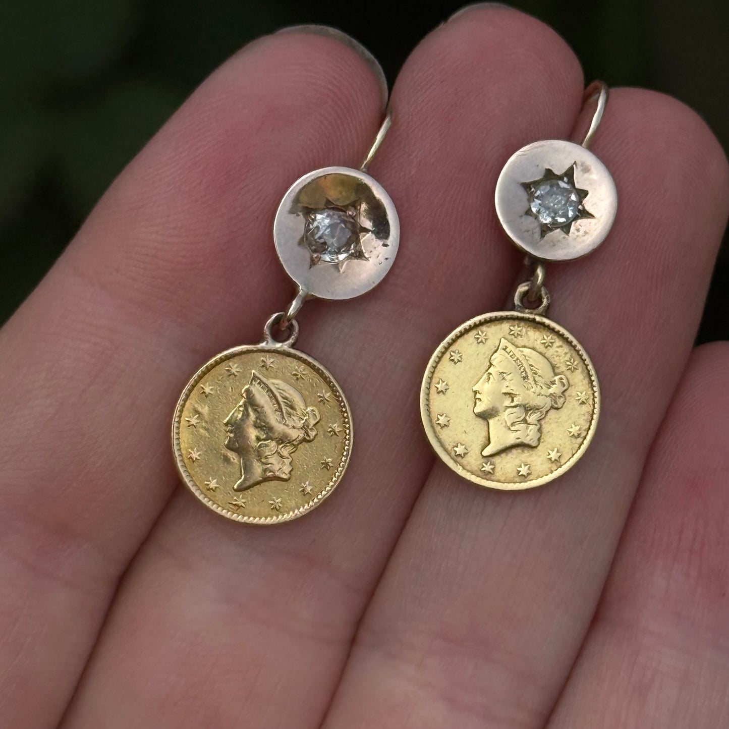 Antique Diamond & Dollar Drop Earrings; Circa 1850