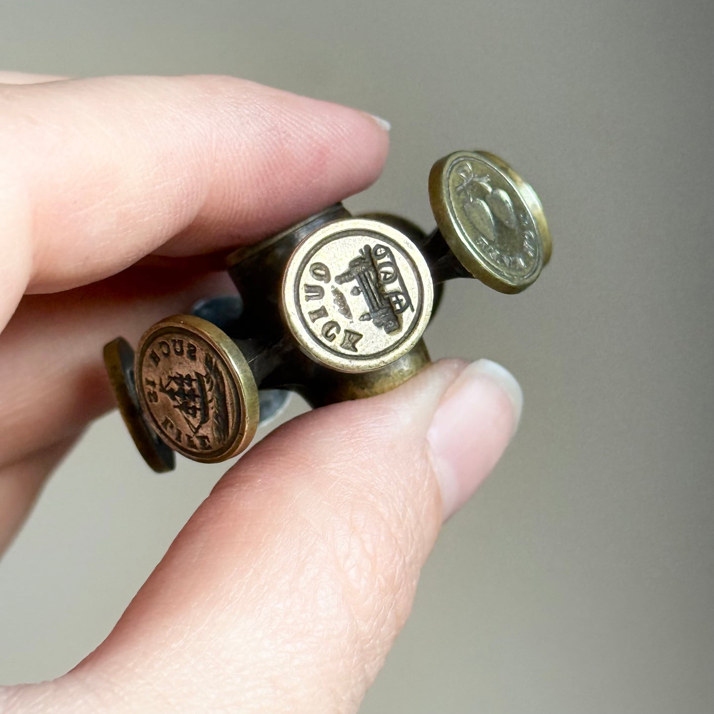 Antique Intaglio Wax Seal Wheel; Seven Sentimental Motifs