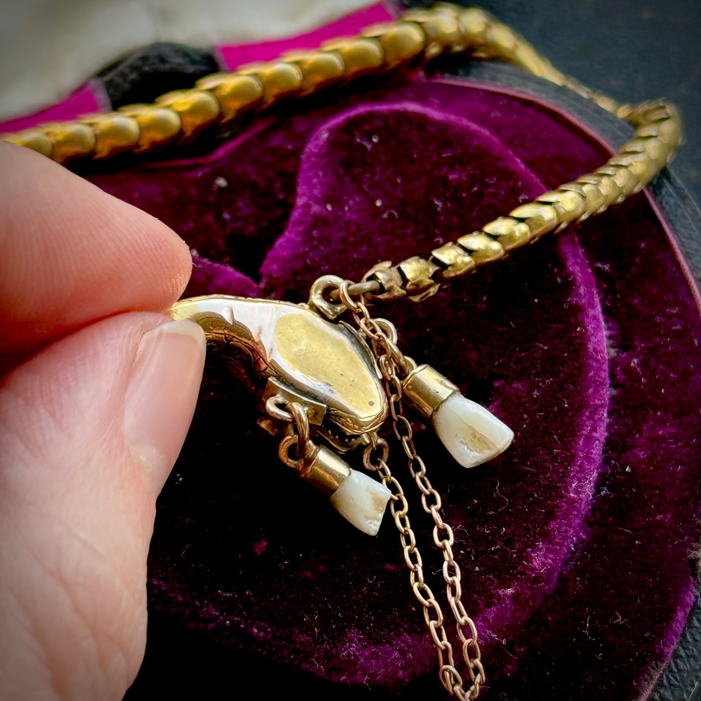 Victorian Diamond & Milk Tooth Snake Bracelet in 15 Carat Gold; Circa 1880
