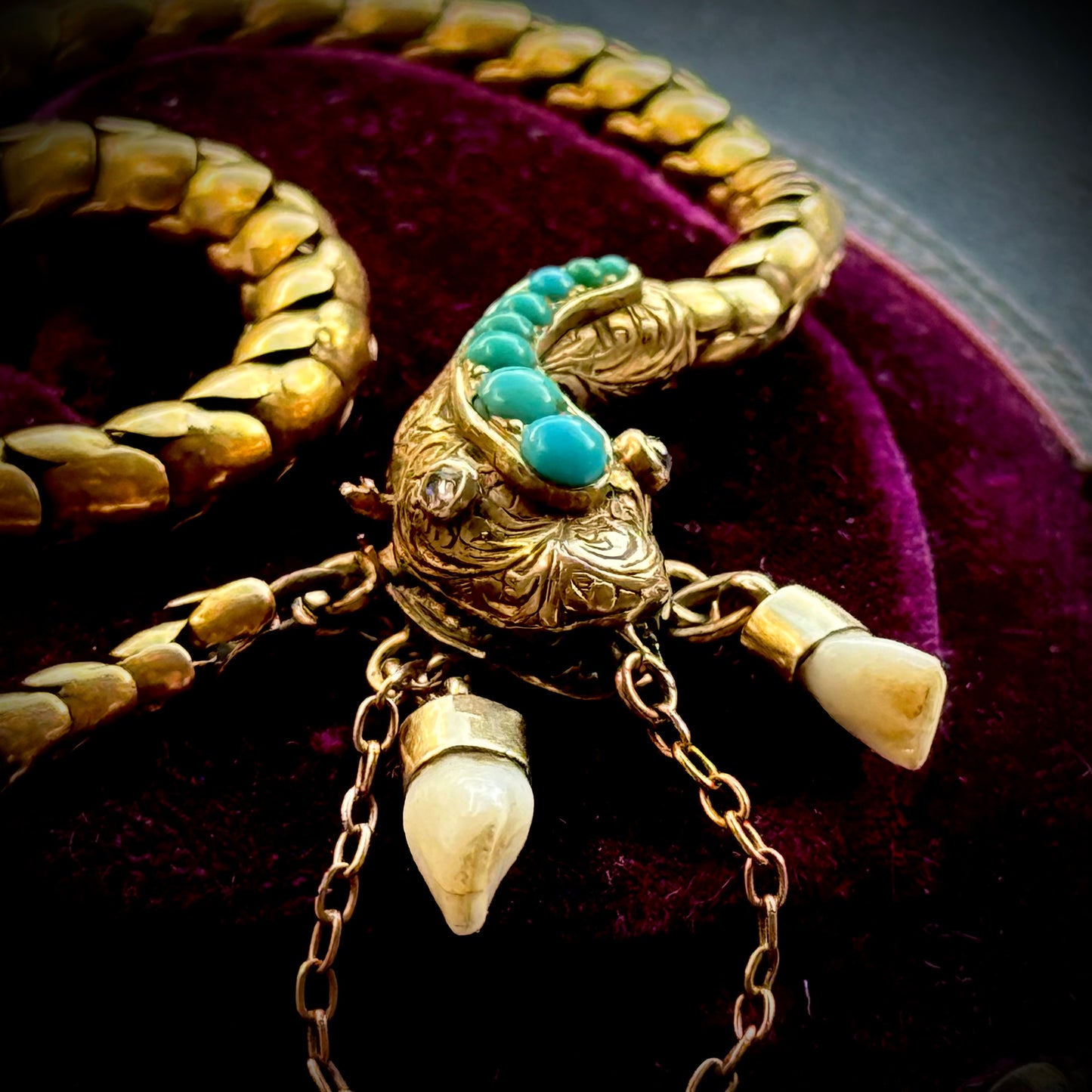 Victorian Diamond & Milk Tooth Snake Bracelet in 15 Carat Gold; Circa 1880