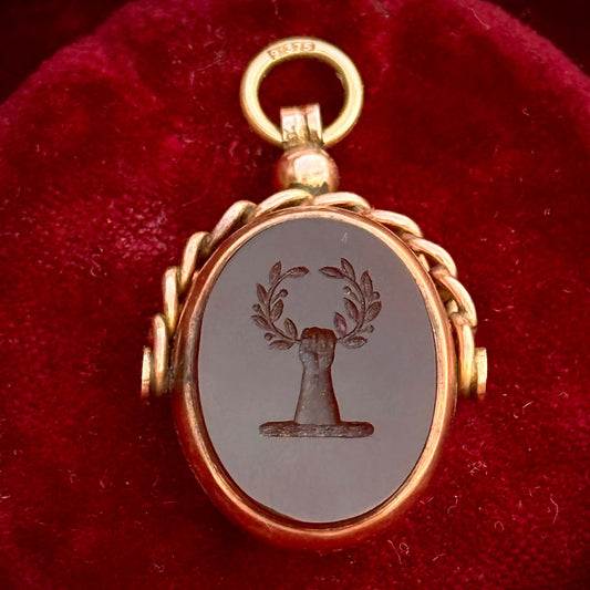 Antique Victorian Heraldic Intaglio Spinning Pendant