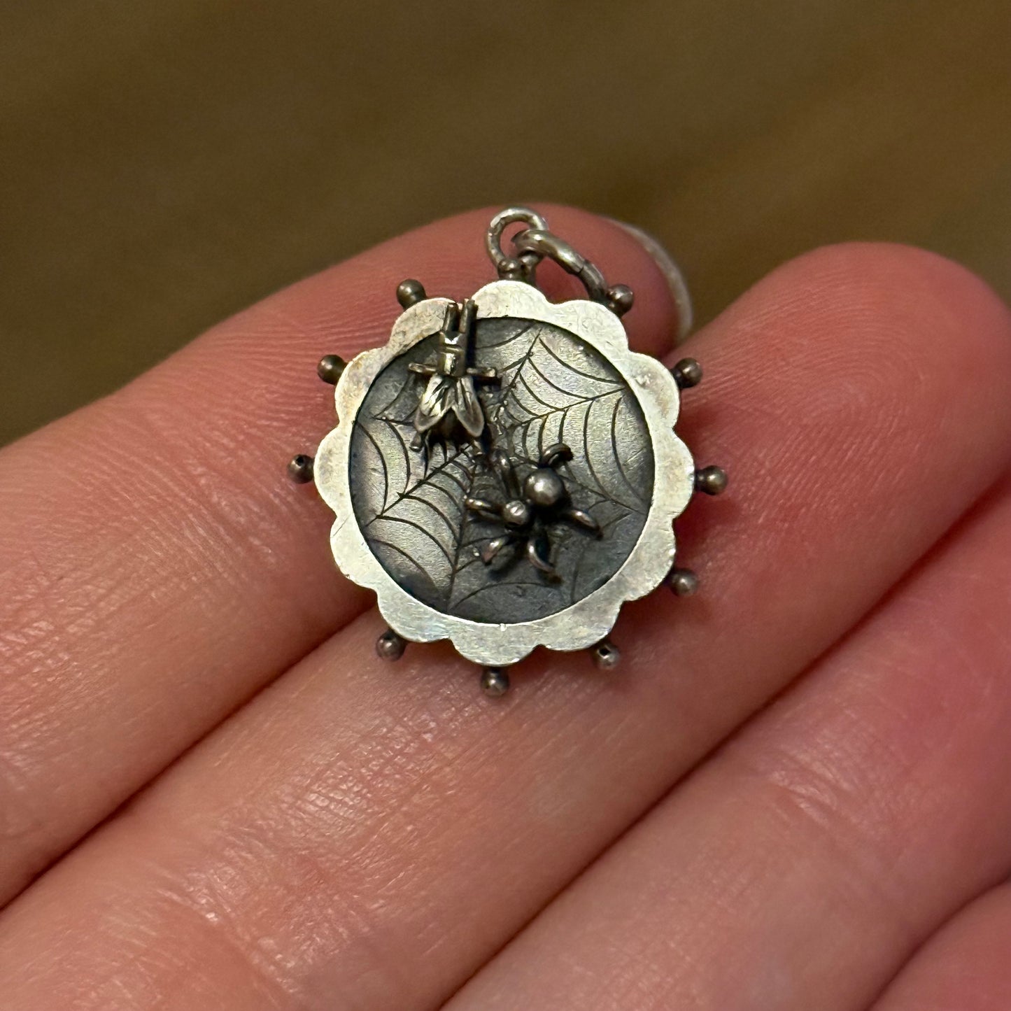 Victorian Spider and the Fly Pendant in Silver