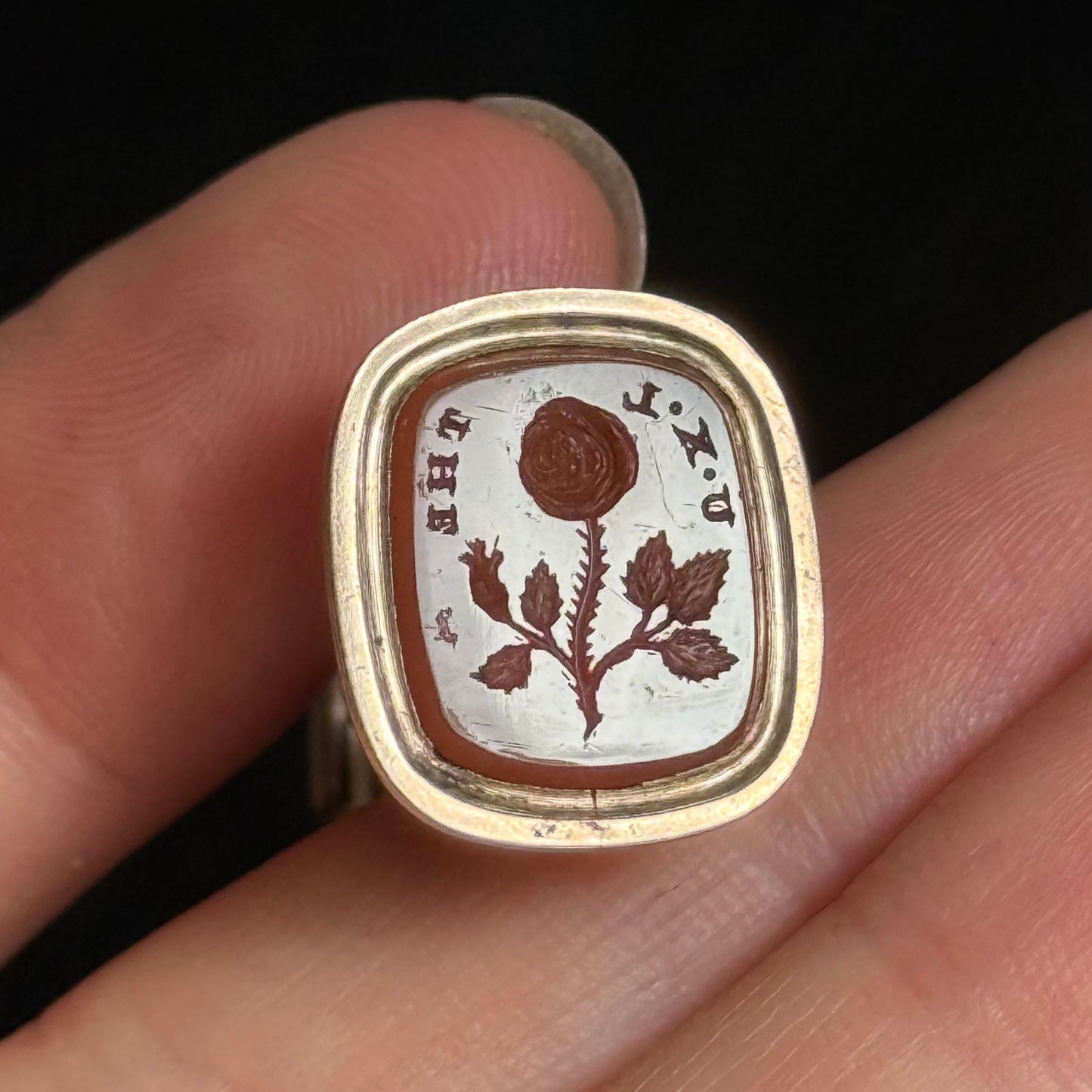 Victorian Carnelian Rose Fob Pendant; Circa 1860