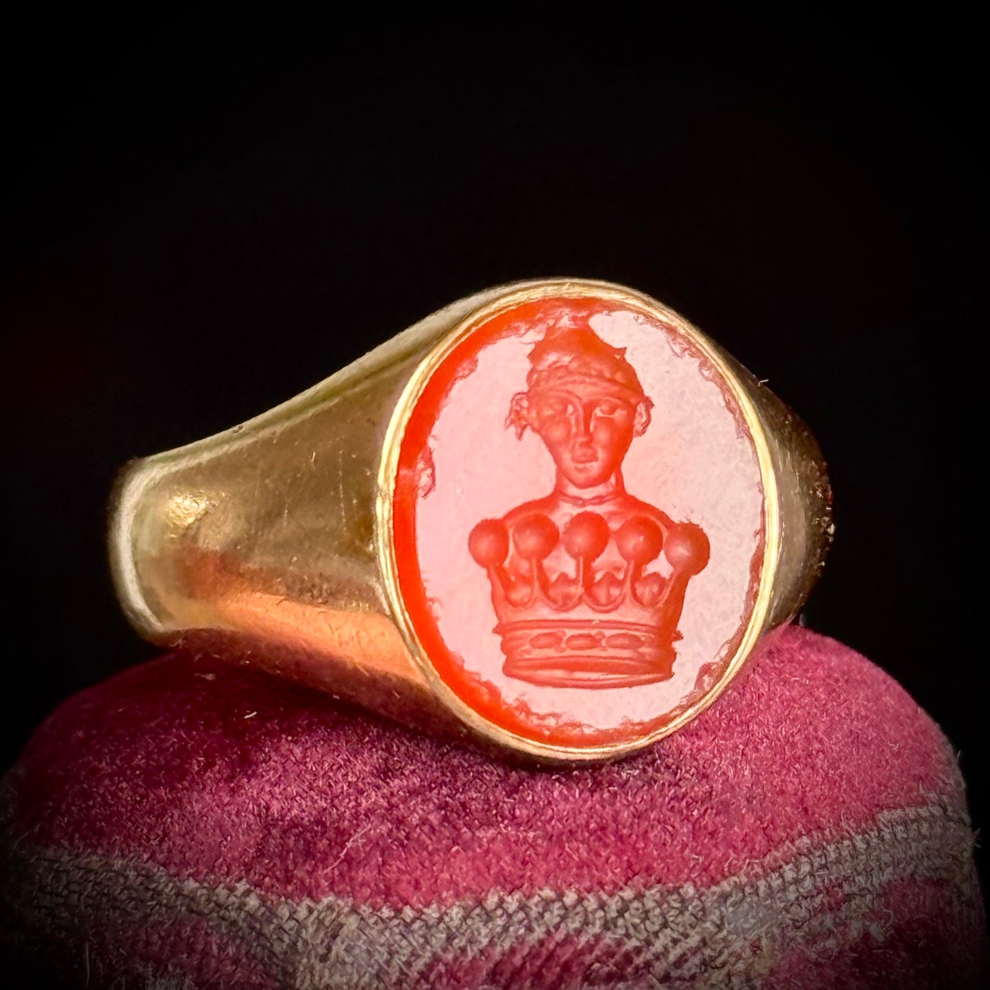 Antique Carnelian Intaglio Signet Ring; Circa 1880