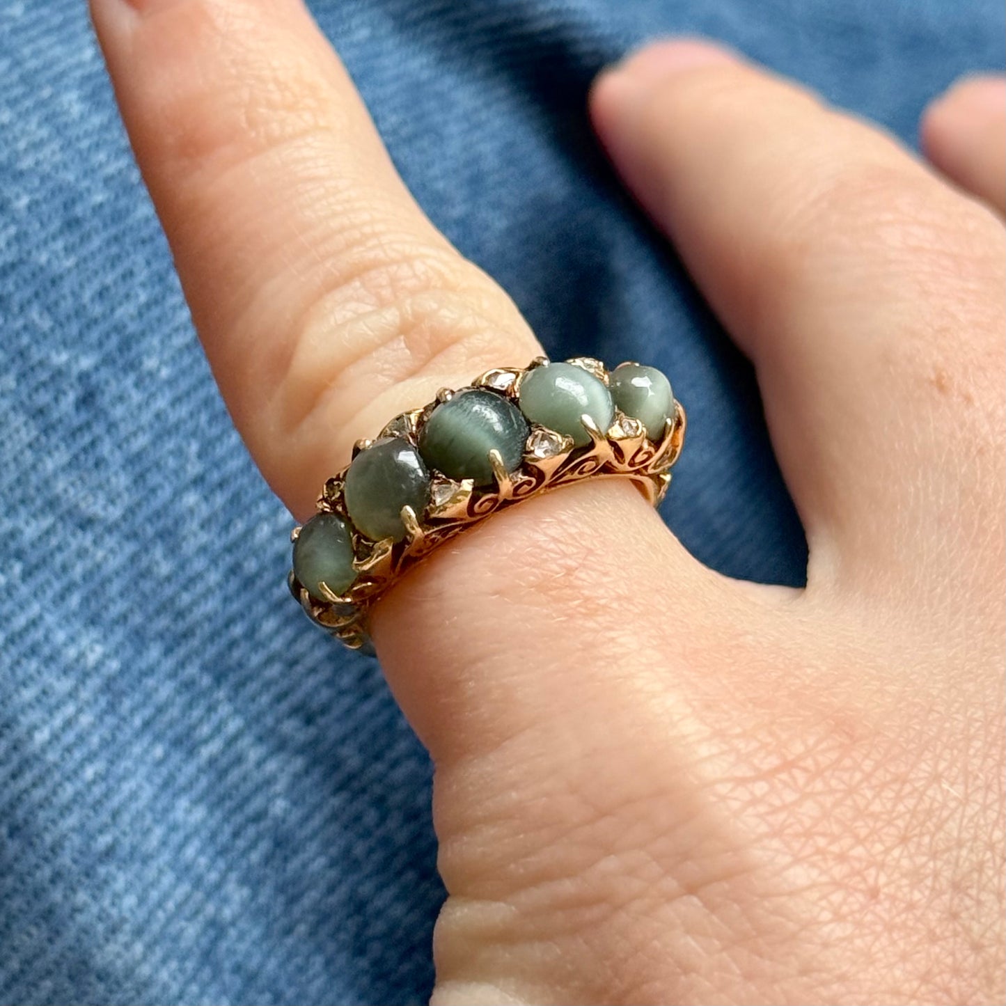 Victorian Chrysoberyl & Diamond  Ring in 18 Carat Gold; Circa 1890