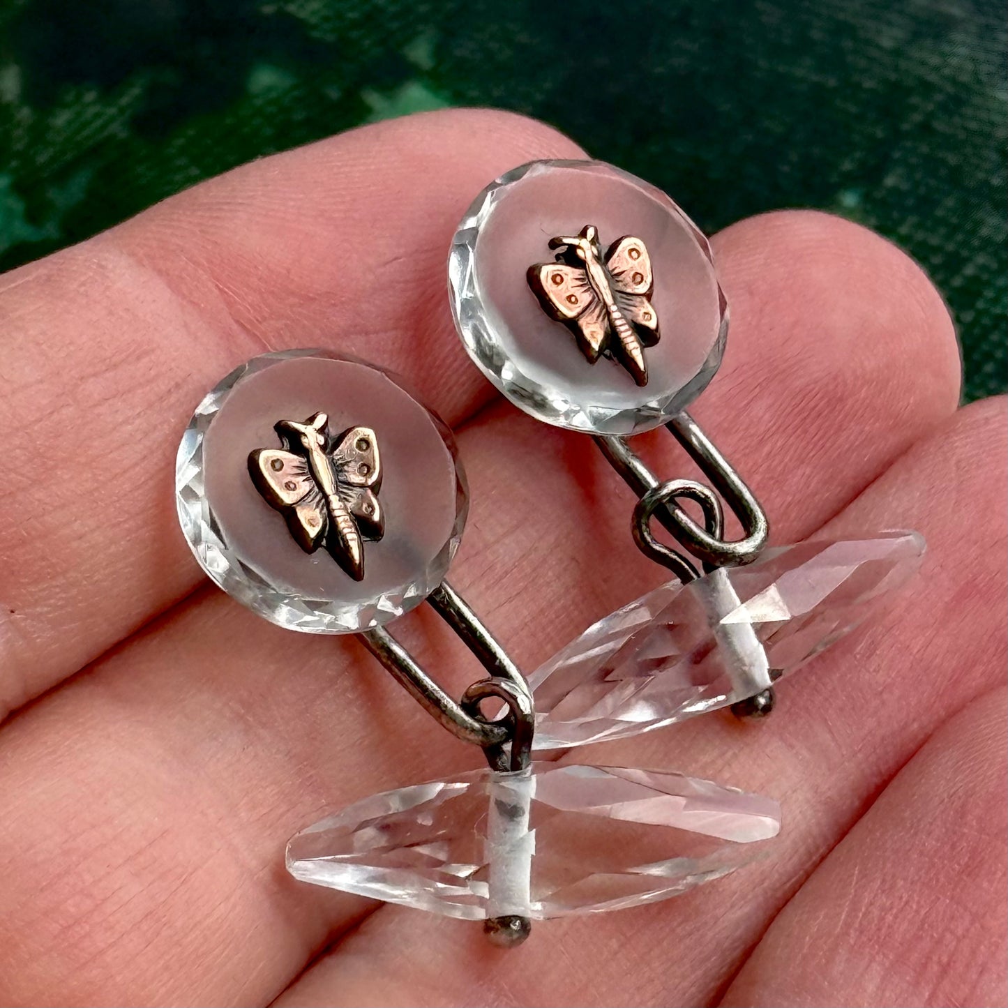 Antique Edwardian Rock Crystal Butterfly Cufflinks