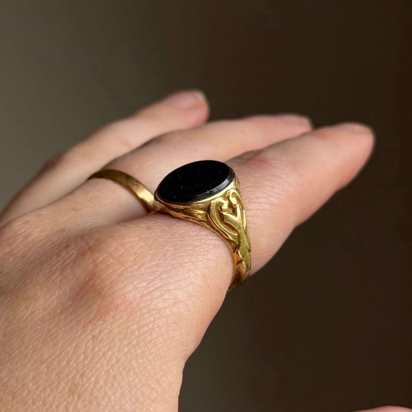 Victorian Bloodstone Signet Ring in 18 Carat Gold; Circa 1880