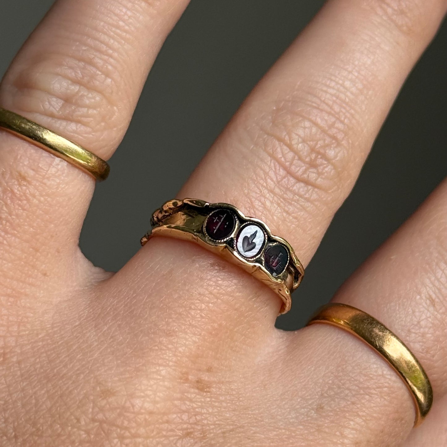 Vintage Garnet Faith, Hope and Charity Intaglio Ring