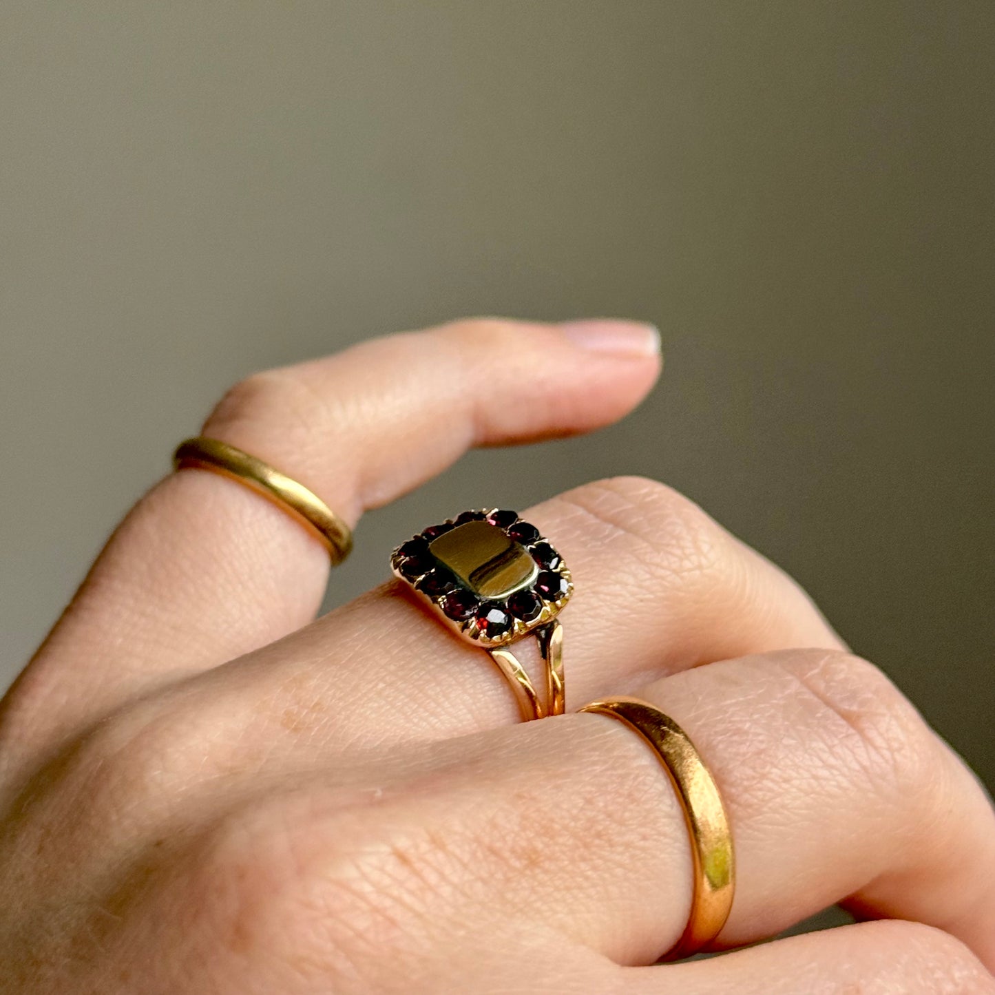 Antique Georgian Garnet Ring in 9 Carat Gold; Circa 1830